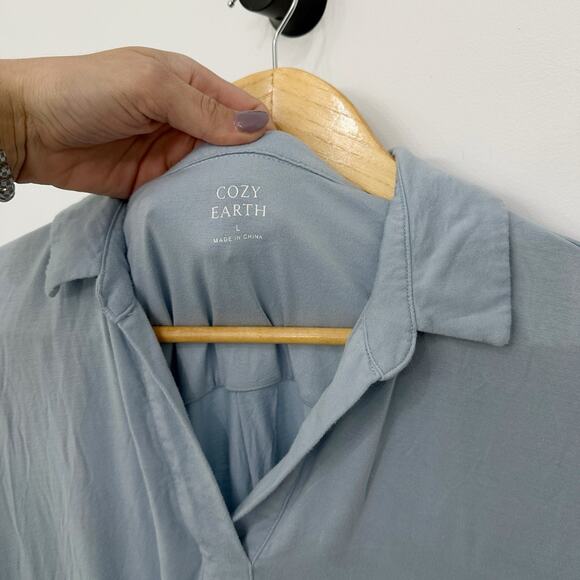 Women’s Cozy Earth Blue V Neck Soft Pajama Sleep Top Shirt Large L - Picture 2 of 4